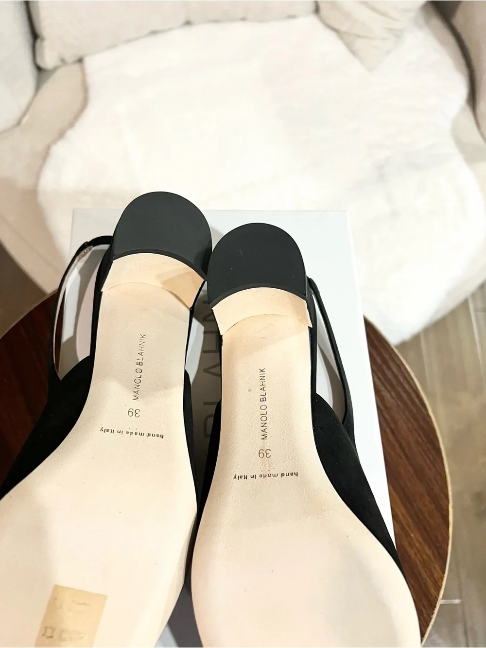Manolo Blahnik Black Suede Pointed-Toe Slingback Pumps, size 39, New-in-box